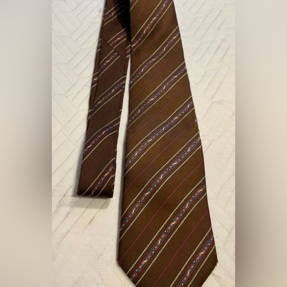 Christian Dior Striped Brown Silk Tie New without Tags